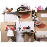 cardboard boxes with household trash