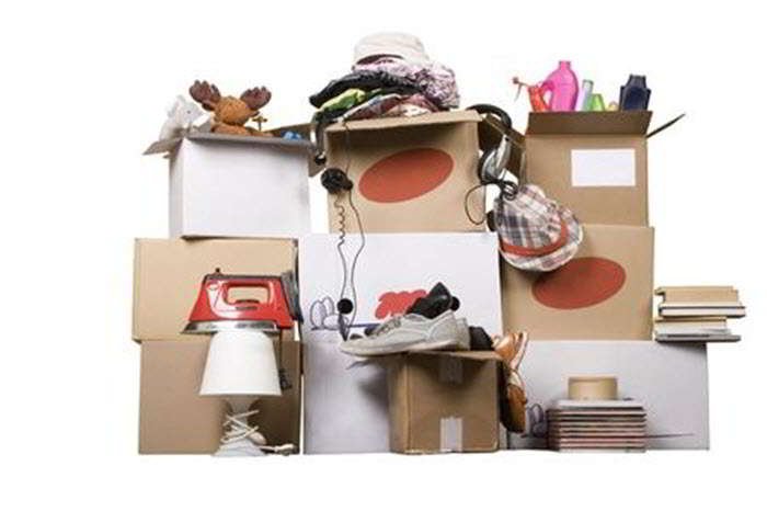 cardboard boxes with household trash