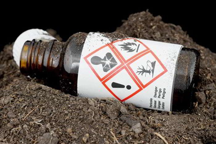 Bottle with hazardous prohibited waste thrown on the ground